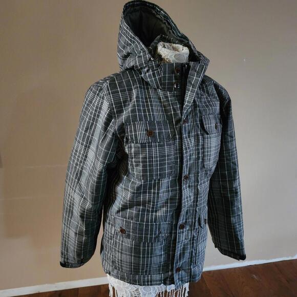 NWOT Vans Men's Mixter II Hooded Jacket Coat Gray/White PLAID PARKA  M - Picture 1 of 15